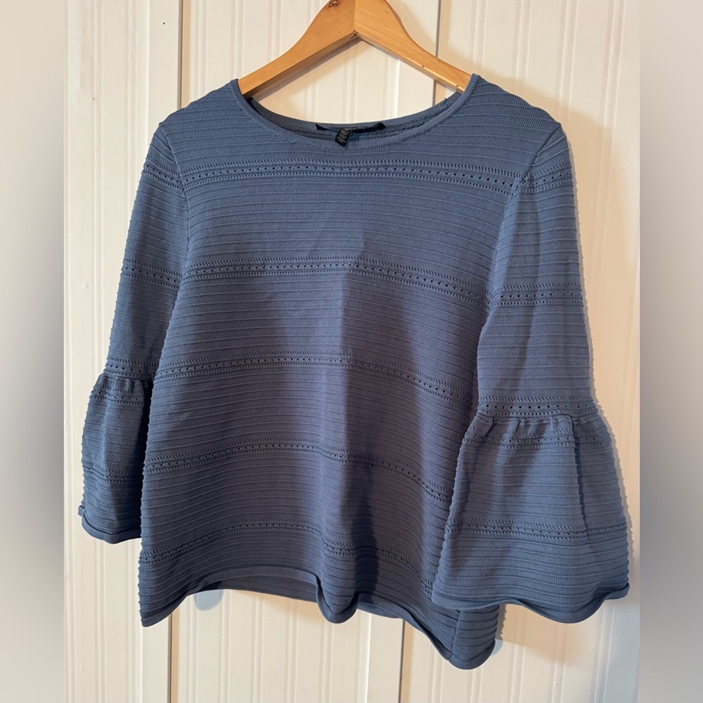 White House Black Market Textured Blue Blouse | Medium